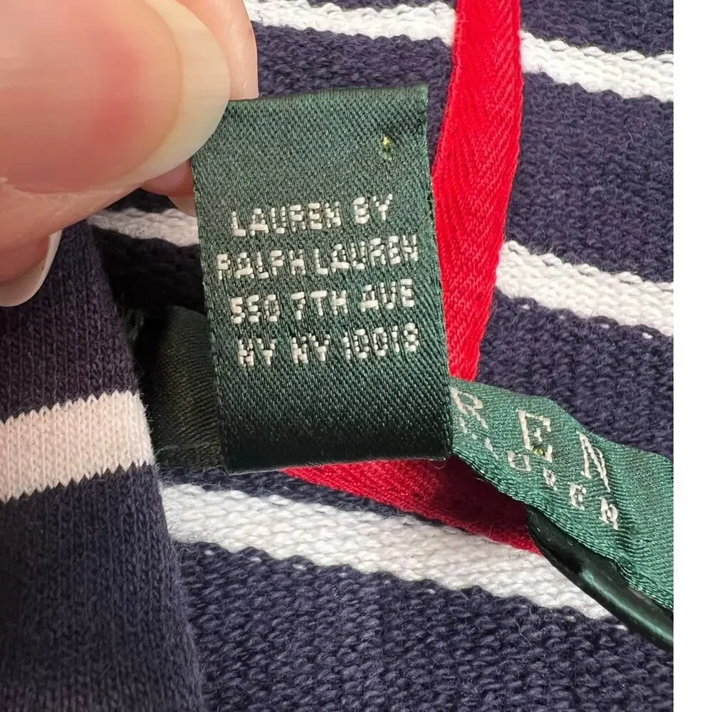 Lauren Ralph Lauren Navy Stripe Half Zip Hoodie Pullover Sweatshirt - L - Picture 5 of 10